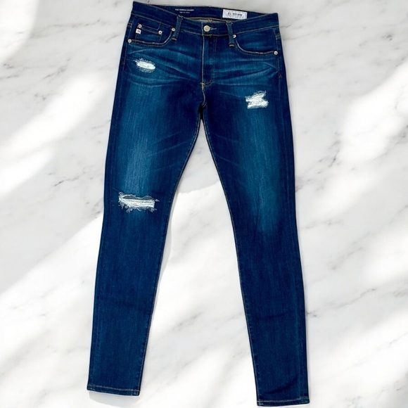 AG Adriano Goldschmied Farrah High Rise Skinny Jean in Distressed Dark Wash 29 - Picture 1 of 16